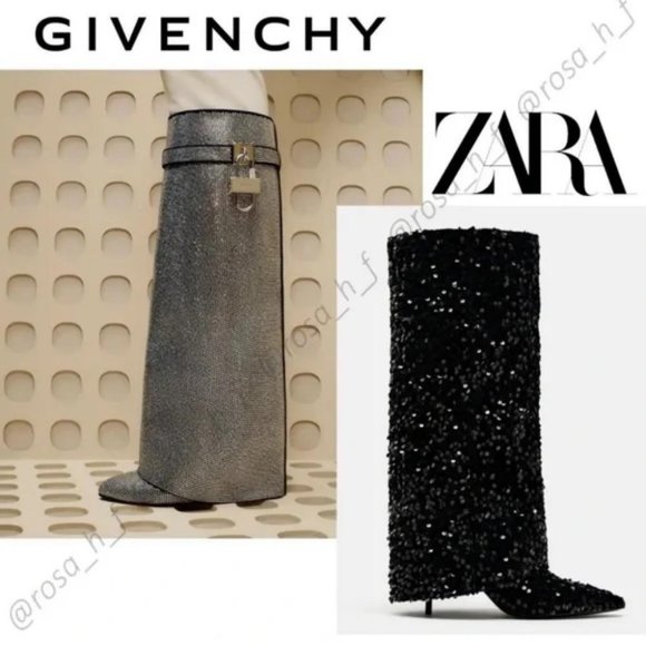 ZARA SEQUIN GAITER BOOTS - Picture 7 of 10